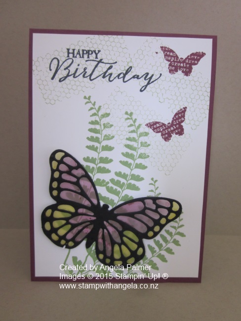 Rich Razzleberry Vellum butterfly card coloured with Blendabilities