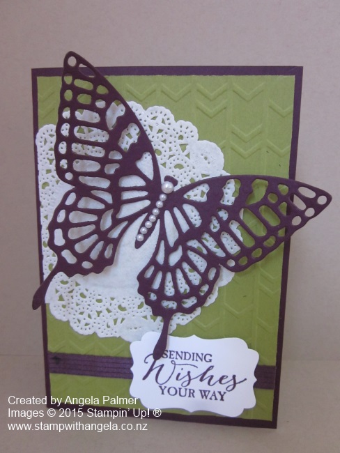 Blackberry Bliss with large butterfly with doily front view