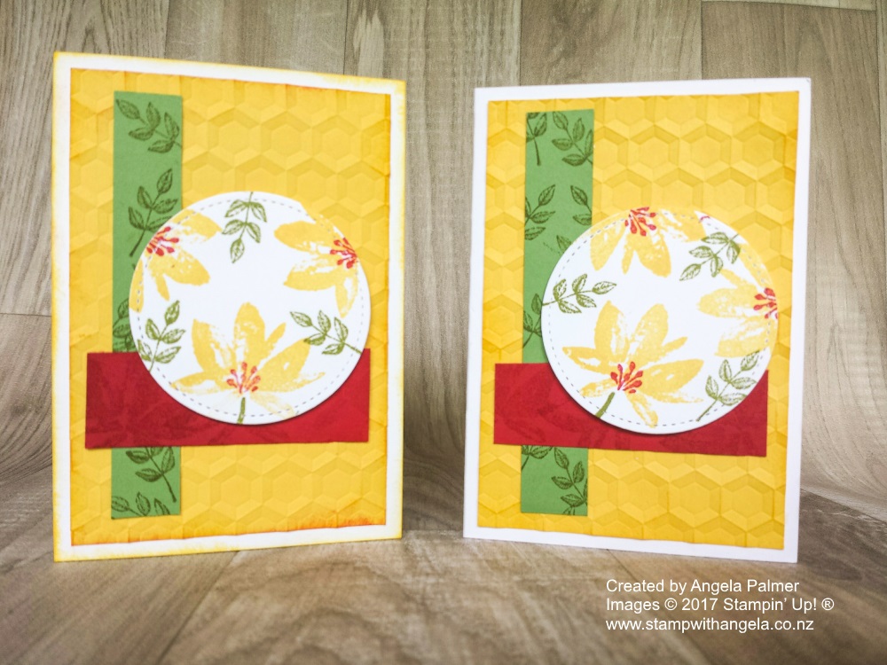Two similar cards featuring the Hexagon dynamic embossing folder