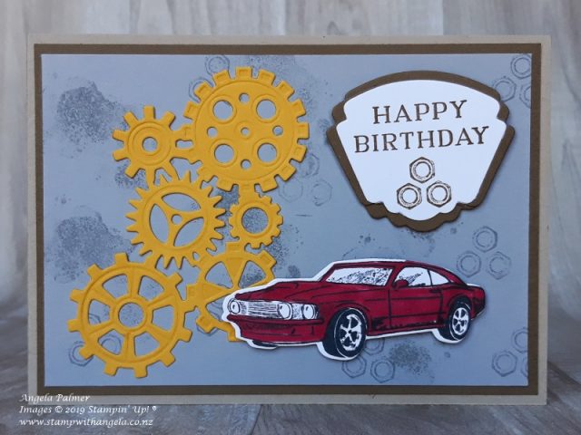 Geared Up Garage card with bordered sentiment Happy Birthday