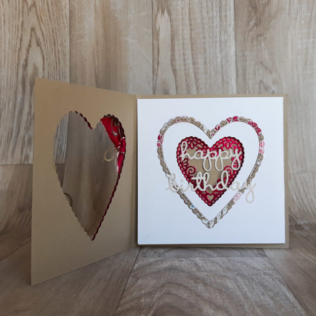 March Extravaganza 2019, 
Stitched Hearts Nesting Card, open