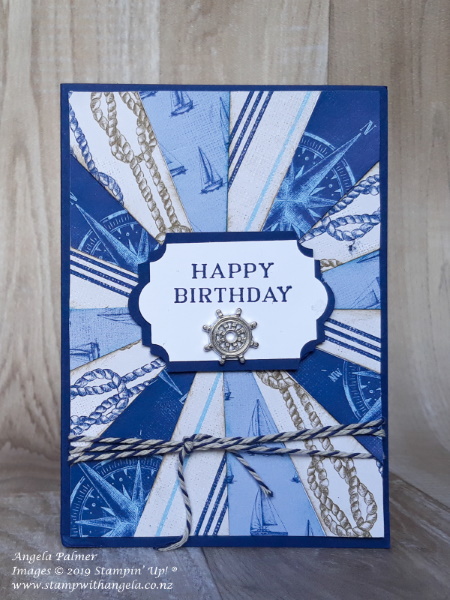 Sunburst card, Happy Birthday in blue