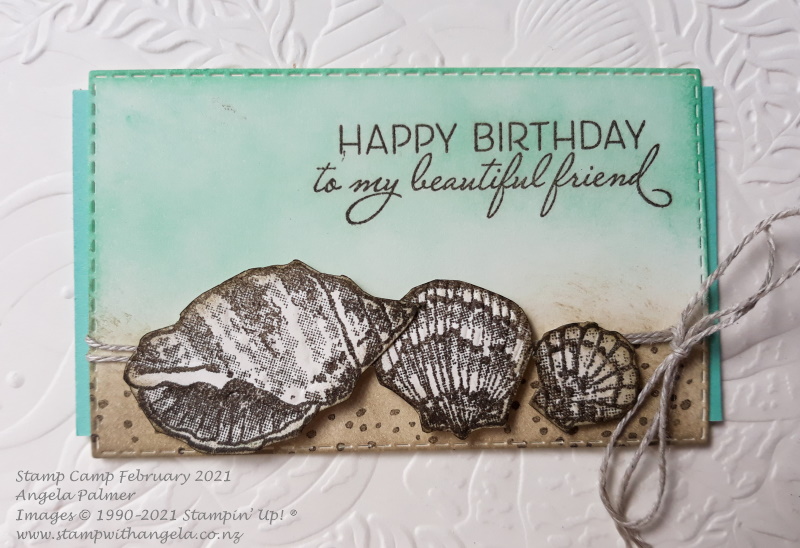 Close up of the textured seashells card