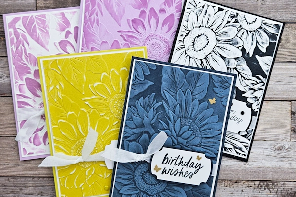 Monochromatic Sunflower Embossing Folder Cards